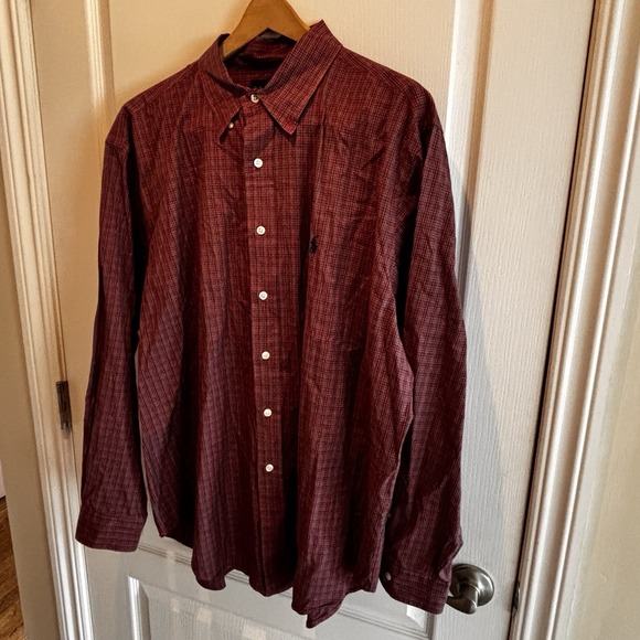 Ralph Lauren Shirt Adult XL Red Plaid‎ Classic Fit Button-Down Long Sleeve Men - Picture 2 of 12